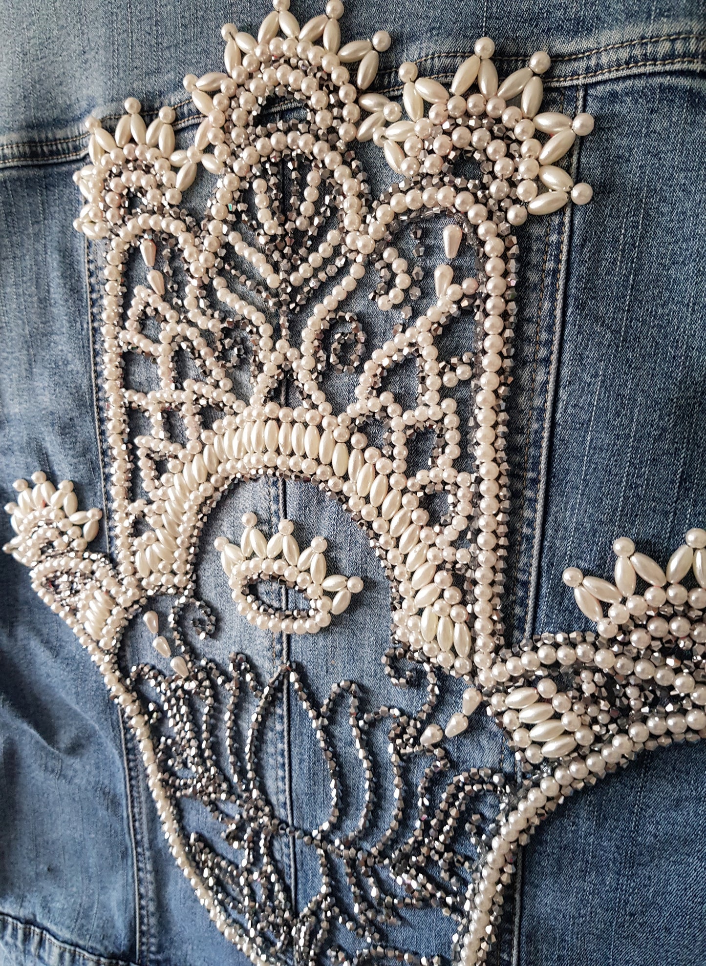 Customized pearls and crystals embroidery on personal jacket