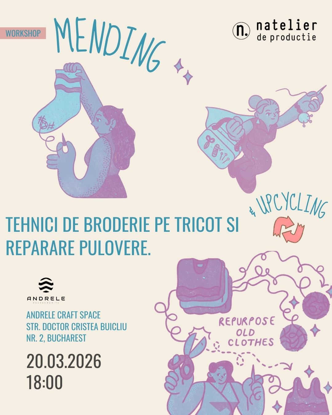 Atelier de cusut 20 martie - Broderie pe tricot