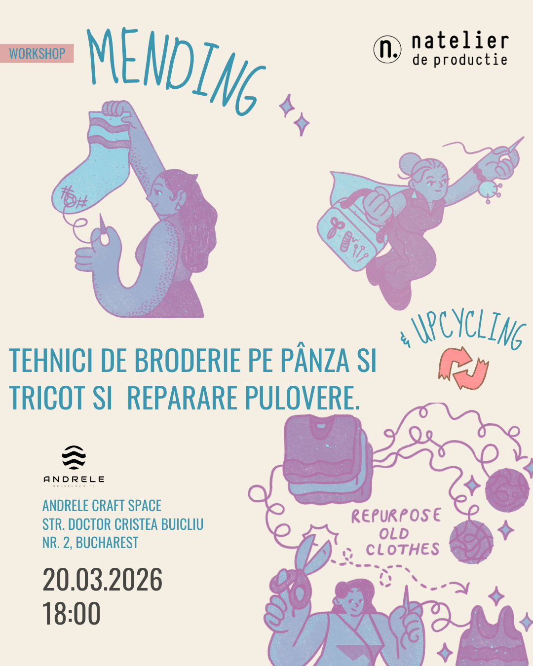 Atelier de cusut 20 martie - Broderie pe tricot