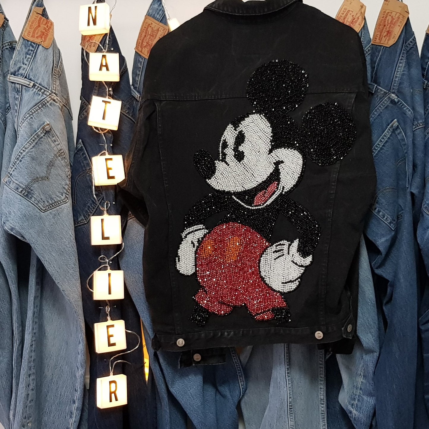 Customized pearls and crystals embroidery on personal jacket