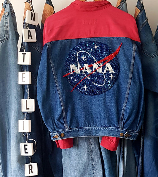 Customized pearls and crystals embroidery on personal jacket