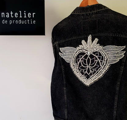 Customized pearls and crystals embroidery on personal jacket