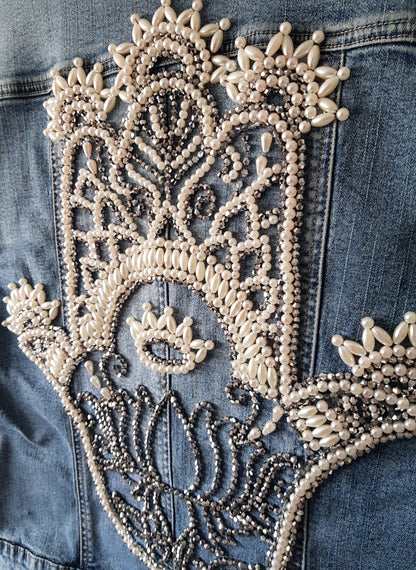 Customized pearls and crystals embroidery on personal jacket